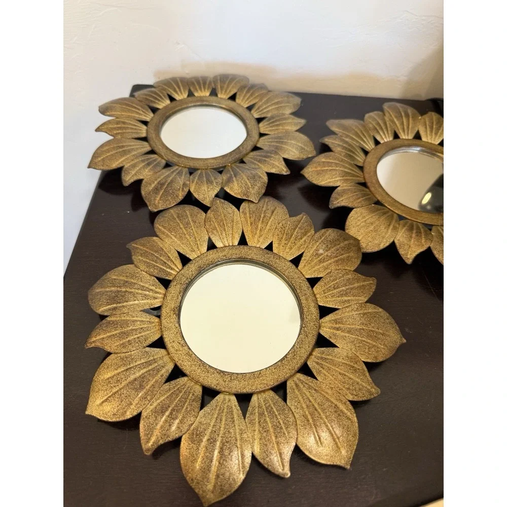 Sunflower MIRRORS WALL ART Decor Metal Gold Black -7